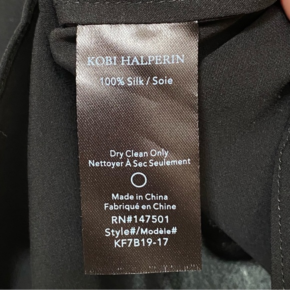 KOBI HALPERIN black Lace Up v-neck Ruffle Trim long sleeve Silk Blouse top - Picture 7 of 7